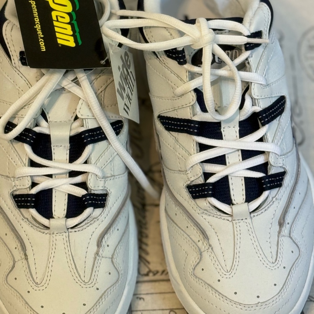 Men's NWT "PENN" White and Navy X-wide Athletic Shoes with Cushioned Sole - Picture 3 of 6